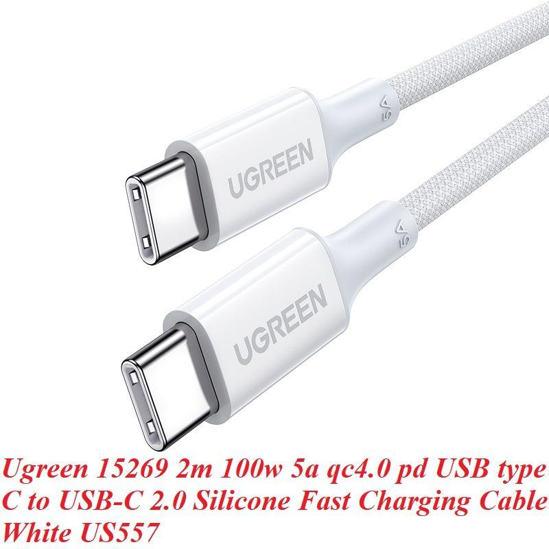 Ugreen UG15269US557TK 2M 100w c-c hỗ trợ QC4.0 5A Cáp sạc nhanh - truyền dữ liệu 2 đầu USB-C dây nhựa Màu Trắng - HÀNG CHÍNH HÃNG