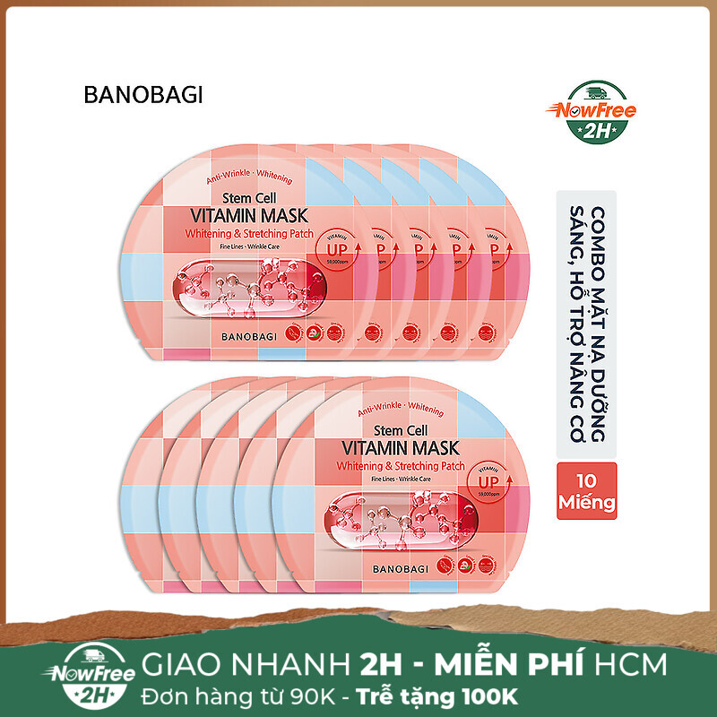 mặt nạ banobagi Stem Cell Vitamin Mask Whitening &amp; Stretching Patch 2023-hồng mẫu mới-1 miếng
