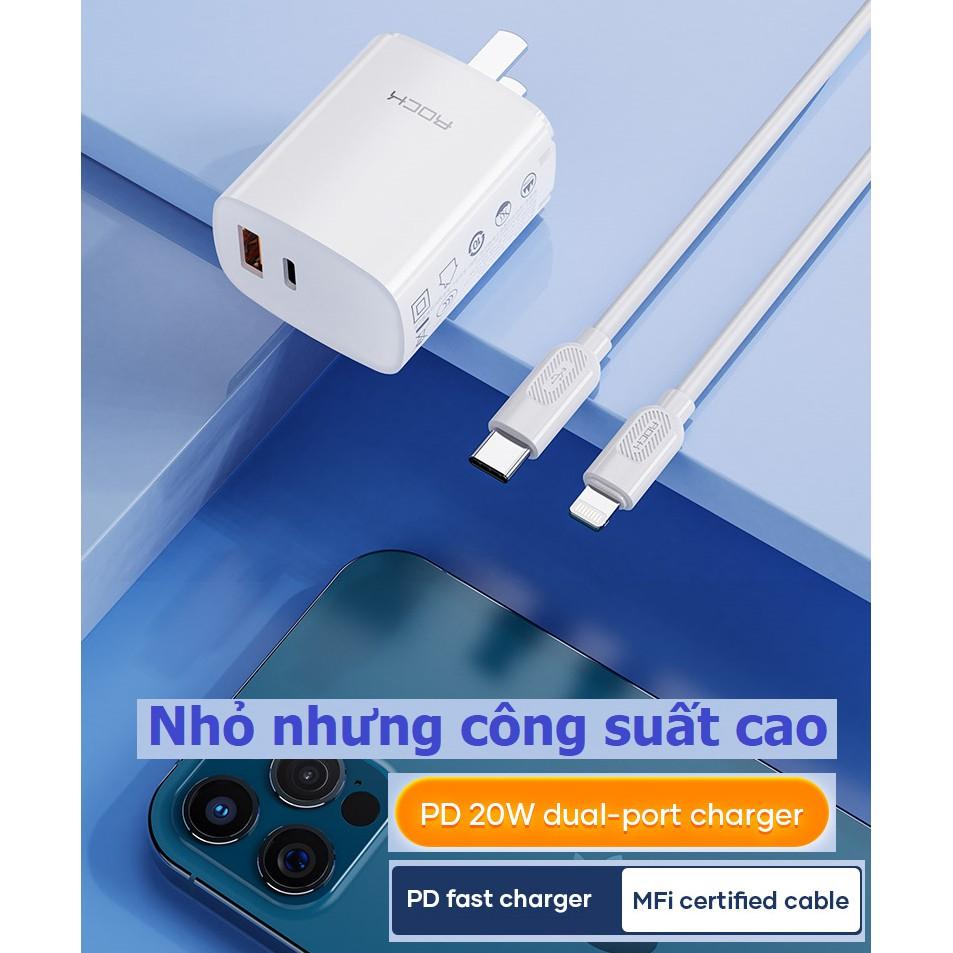 Củ sạc nhanh Rockspace T42 dành cho Iphone , 2 cổng USB-TypeC sạc nhanh 18w, 20W - Hàngchính hãng