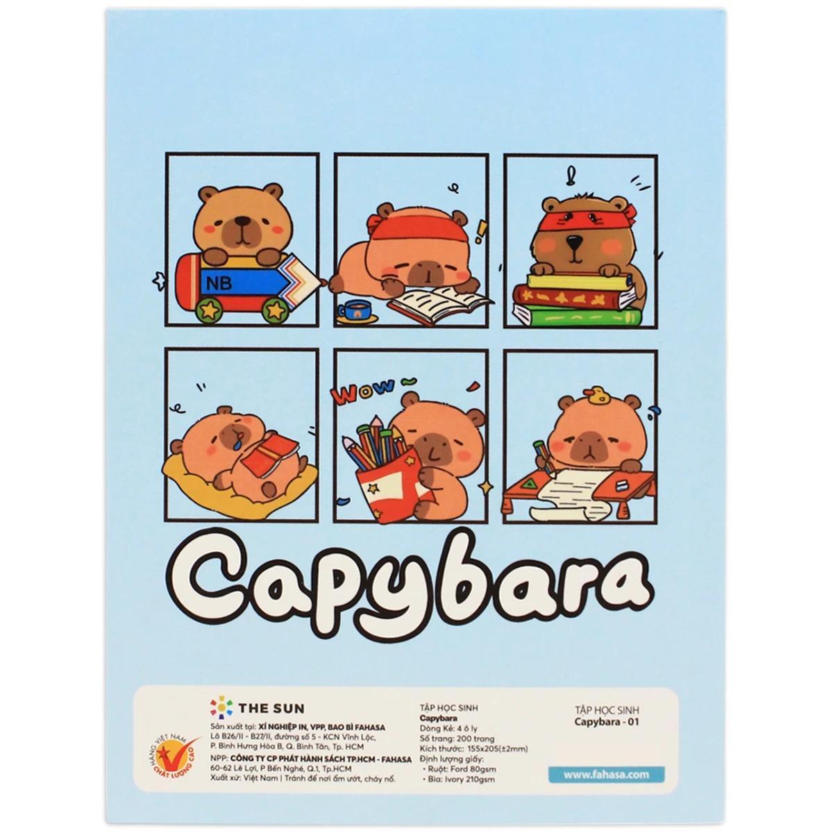 [MUA 5 TẶNG 1] Tập Học Sinh Capybara - 4 Ô Ly - 200 Trang 80gsm - The Sun - Mẫu 1