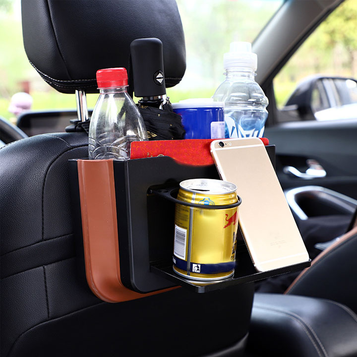 Túi để đồ đa năng gắn ghế sau xe hơi, có thể xếp gọn, chống nước, với chỗ để ly cốc và điện thoại tiện dụng