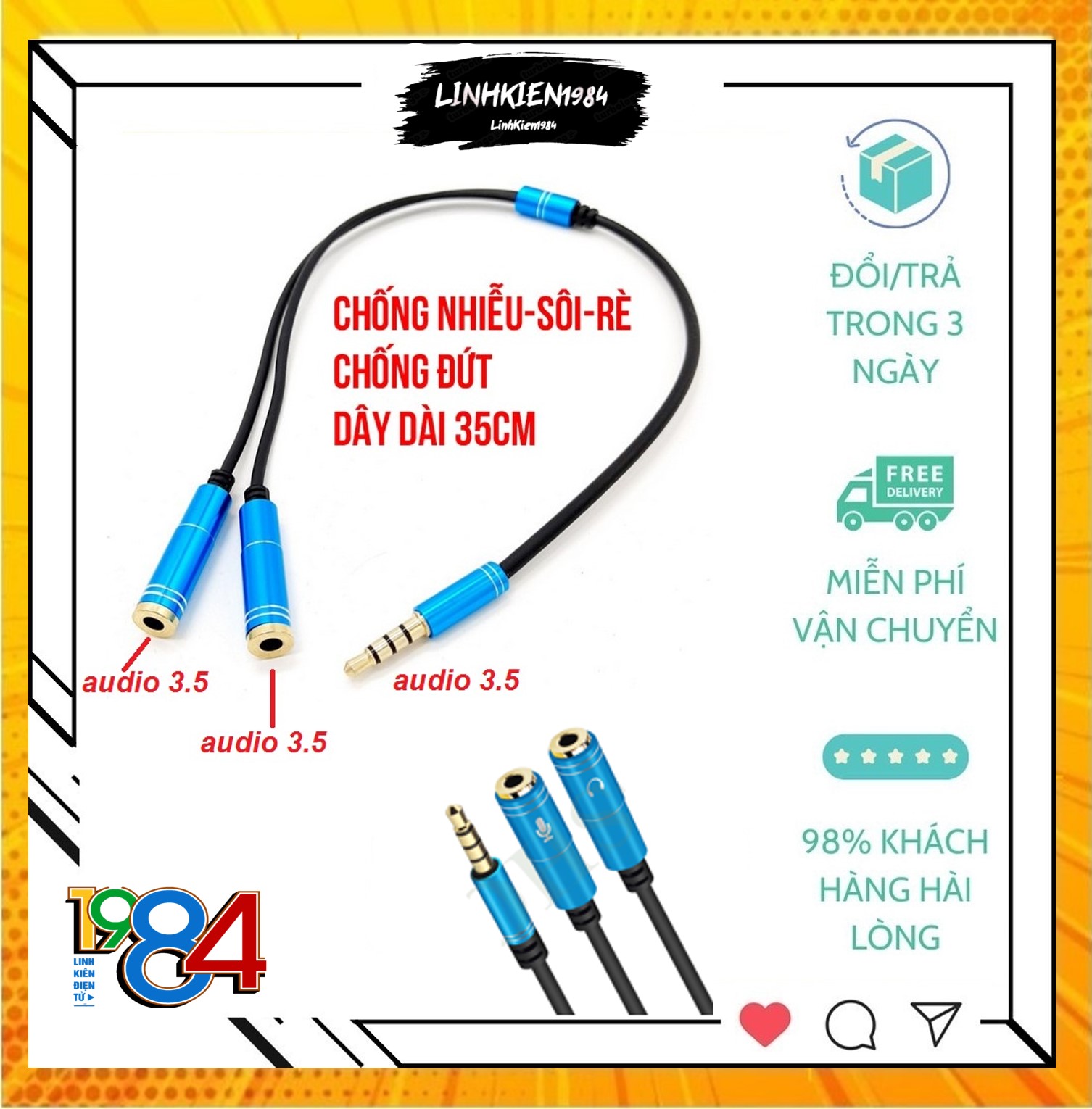 Cáp gộp tai nghe và mic ra jack 3,5mm dây dù