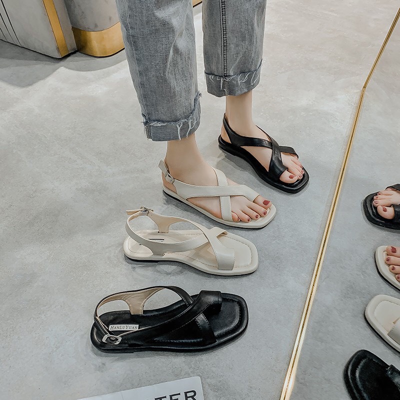 Giày sandal đế thấp quai chéo xỏ ngón mã NKS40 trẻ trung, dễ phối đồ