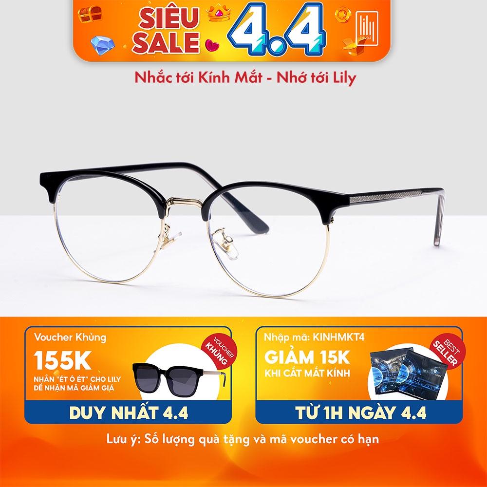 Gọng kính cận nam nữ LILYEYEWEAR mắt tròn kim loại thanh mảnh màu sắc thời trang 10214