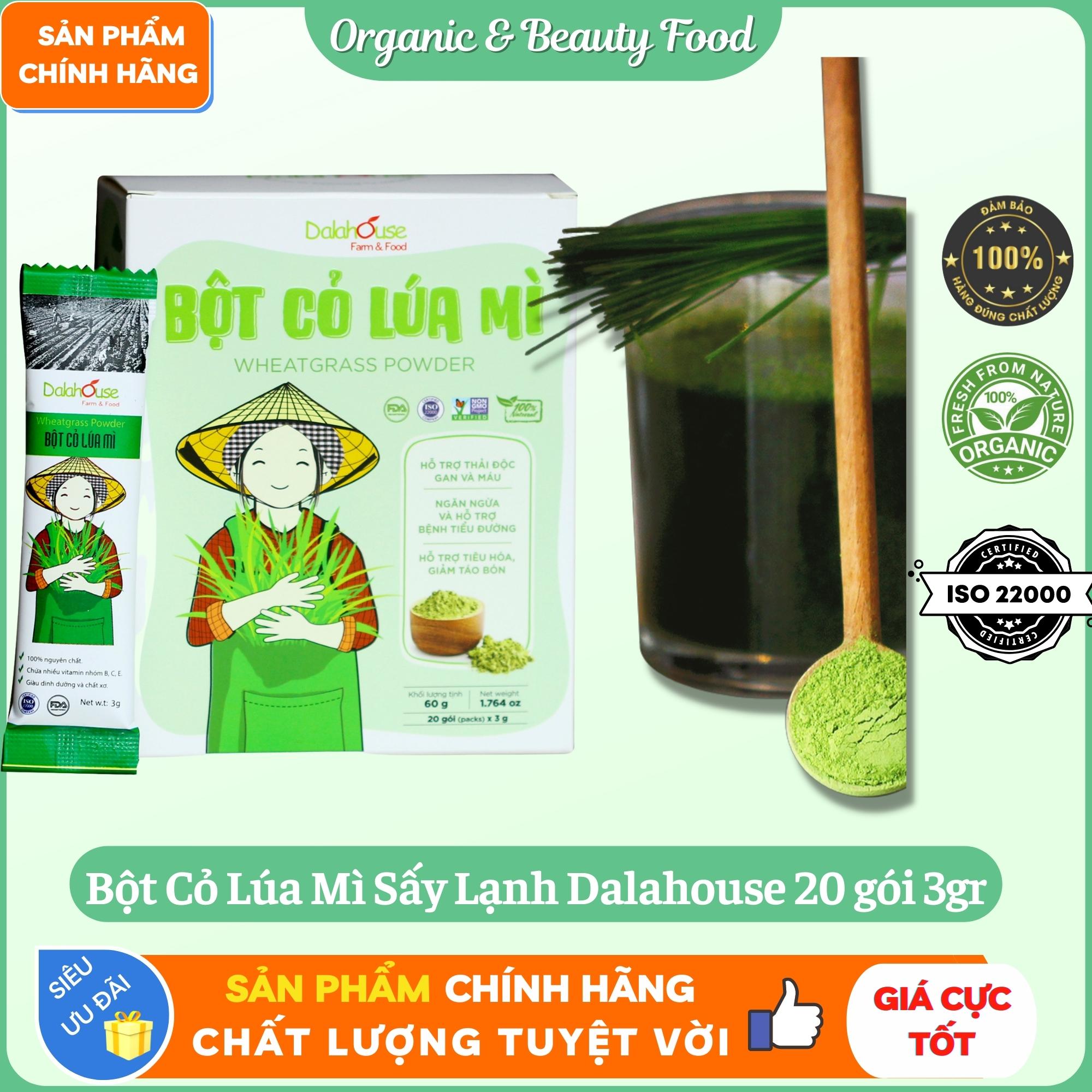 Bột Cỏ Lúa Mì Hữu Cơ Nguyên Chất Sấy Lạnh Dalahouse - Hộp 20 gói 3gr - Ngăn ngừa và hỗ trợ bệnh tiểu đường - Hỗ trợ tiêu hóa, ngừa táo bón -  Thải độc gan và máu