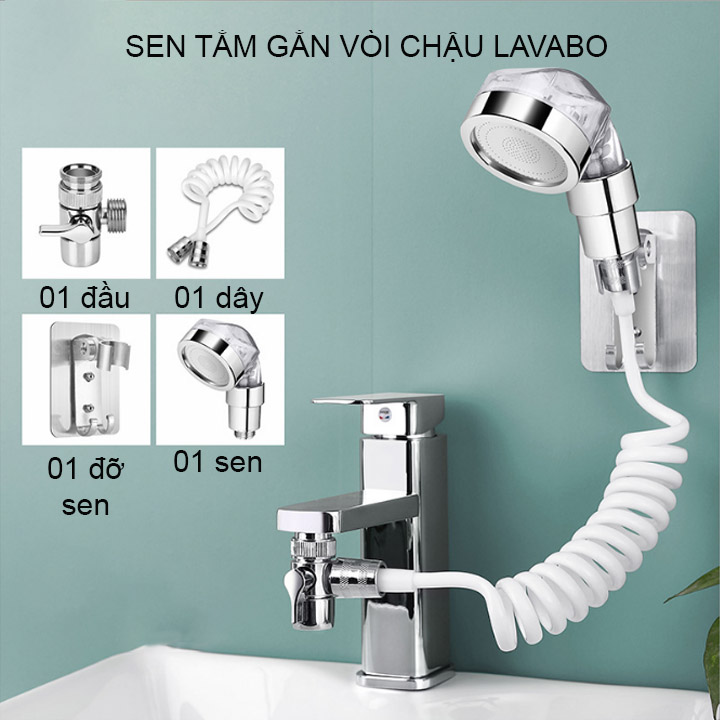 Sen tắm tăng áp gắn vòi chậu rửa Lavabo thông minh tiện dụng