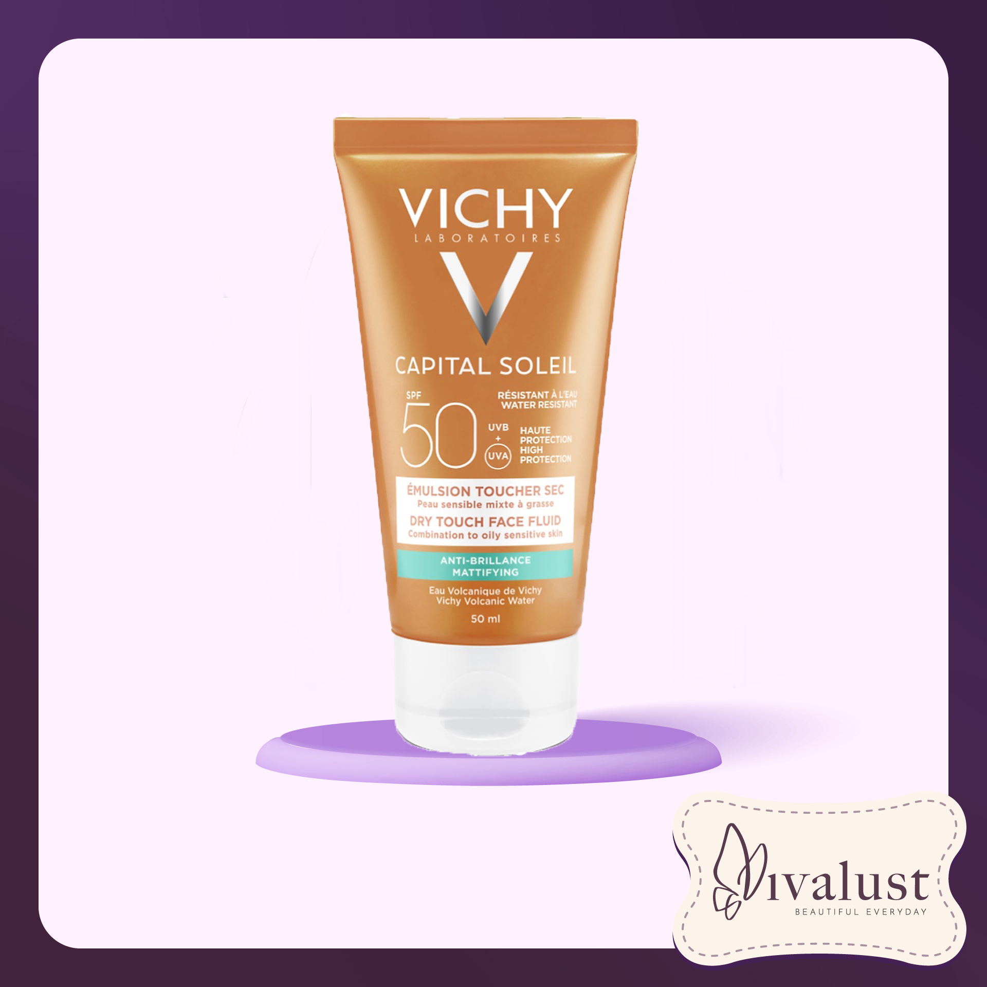 Kem Chống Nắng Không Gây Nhờn Rít Không Màu SPF50  Vichy Capital Soleil SPF50 Face Dry Touch (50ml) -100516689