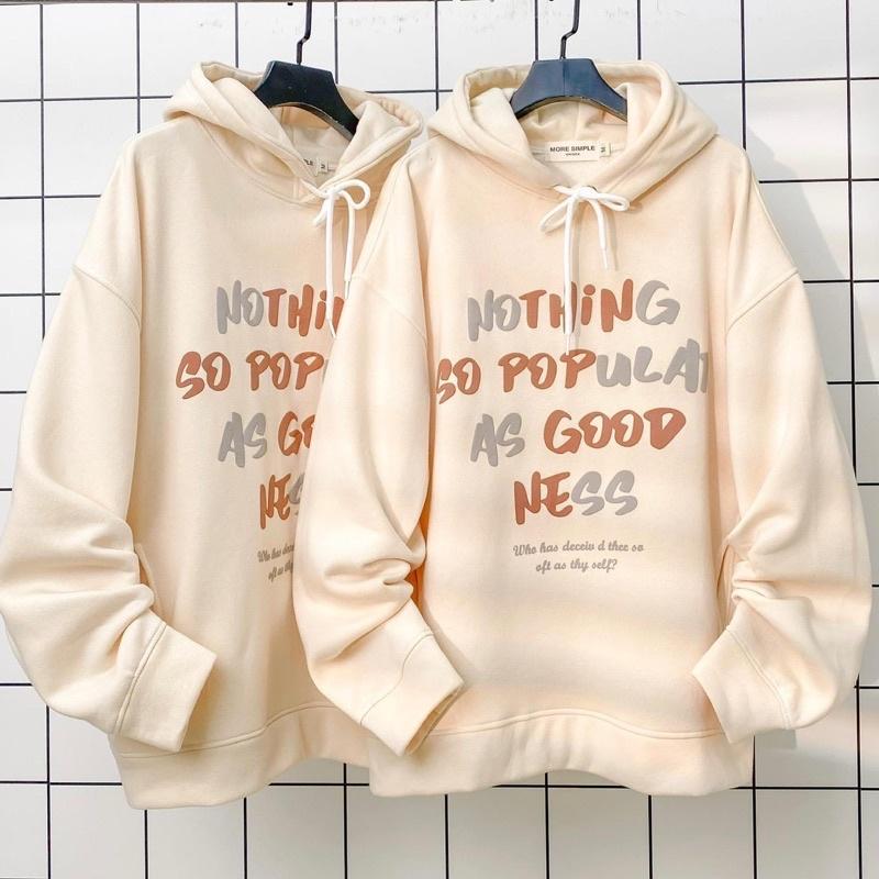 Áo Hoodie Nỉ Bông Unisex GOOD NESS màu KEM Nam nữ unisex/Áo khoác hoodie nữ có mũ form rộng Jaystoree