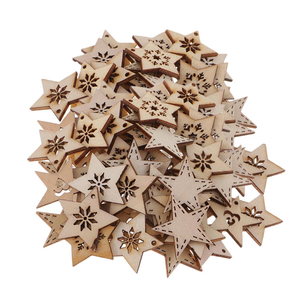 100 Miếng Gỗ Sao Hình Bông Tuyết Bằng Gỗ Đồ Dùng Trang Trí Giáng Sinh Tự Nhiên