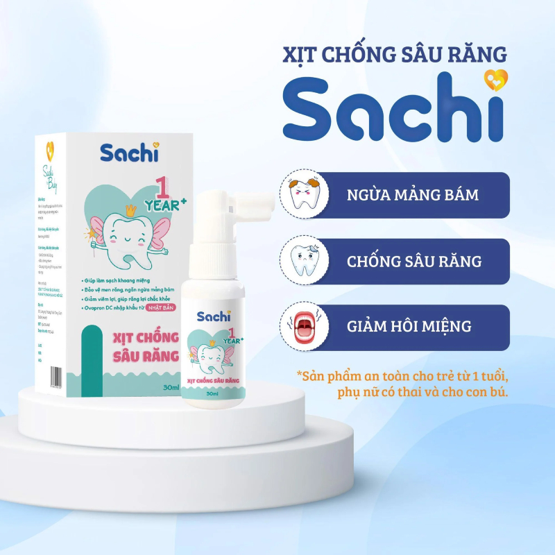 Xịt ngăn ngừa sâu răng Sachi 12M+ 30ml dành cho bé