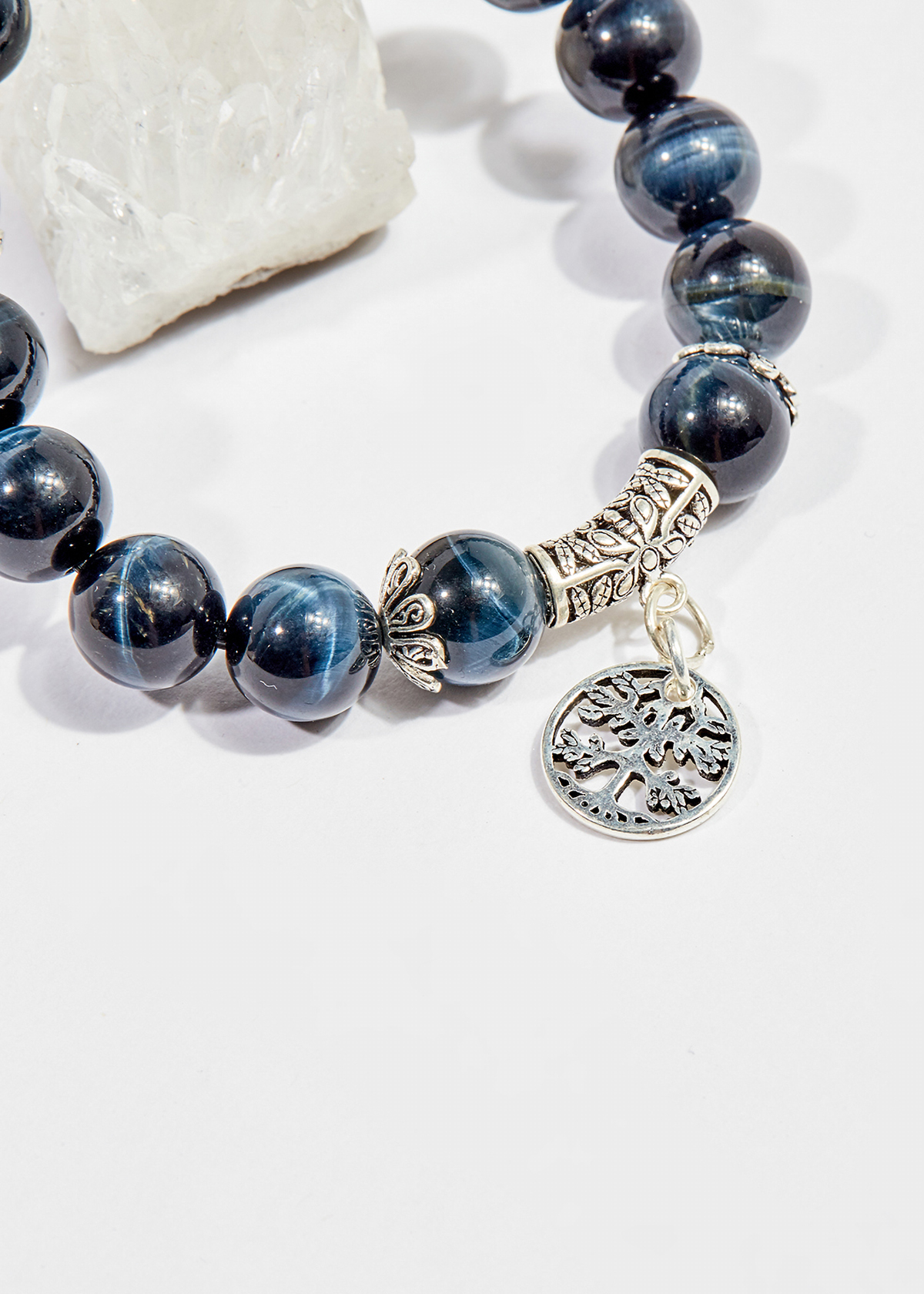 Vòng tay phong thủy đá mắt ưng charm cây 10mm mệnh thủy , mộc - Ngọc Quý Gemstones