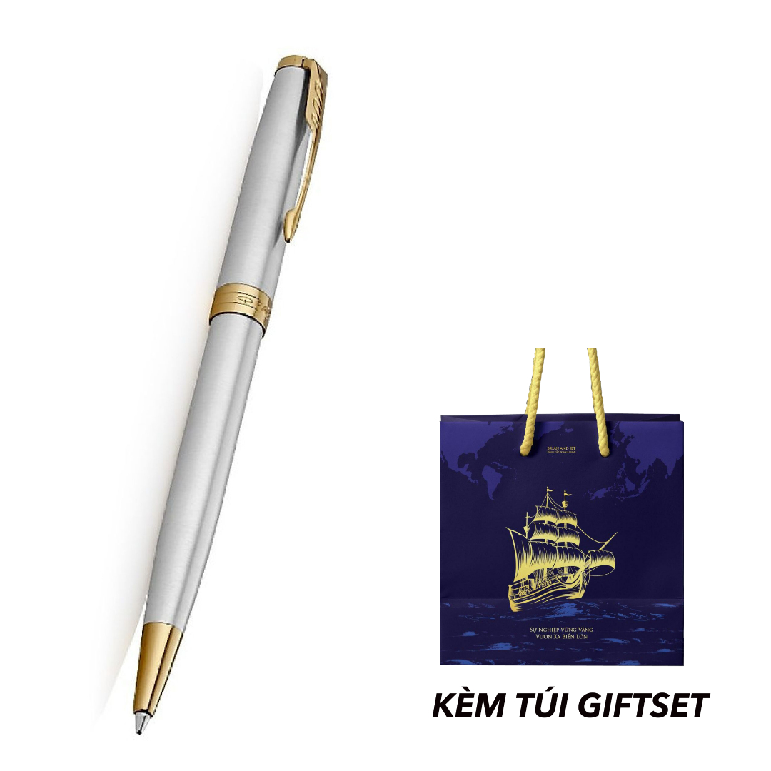 B&amp;J - Bút Bi Chính Hãng Parker Sonnet Stainless Steel Kèm Túi Giftset B&amp;J Cao Cấp Dành Cho Doanh Nhân, Khẳng Định Đẳng Cấp Cá Nhân