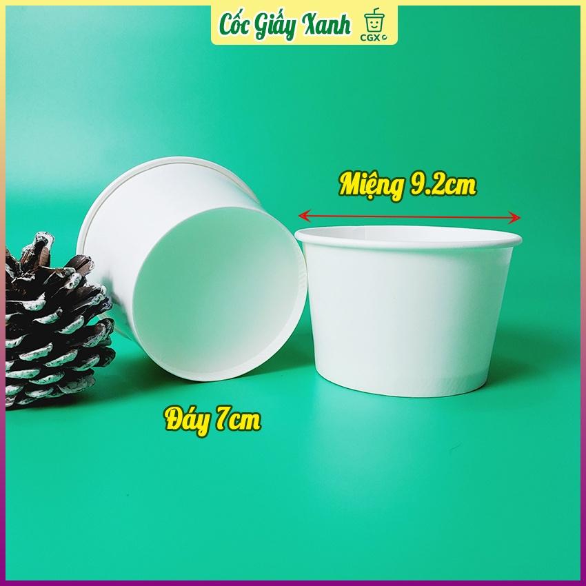 50 Tô Bát Giấy 250ml Trắng Trơn CÓ NẮP, Dùng 1 Lần, Giấy 2 Lớp PE Siêu Dày Dặn, Cứng Cáp