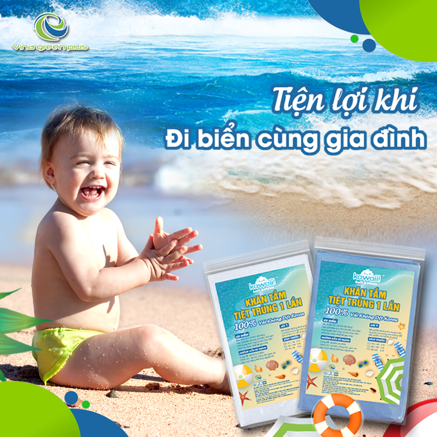 Khăn Tắm tiệt trùng dùng 1 lần Kawaii Xanh/Trắng - Thích hợp cho du lịch, dã ngoại