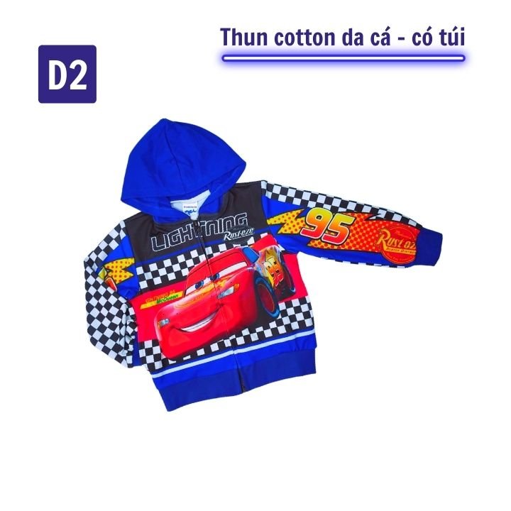 Áo khoác bé trai hình xe Mc Queen từ 10-43kg. Chất thun cotton da cá thoáng mát - hình đẹp không bong tróc
