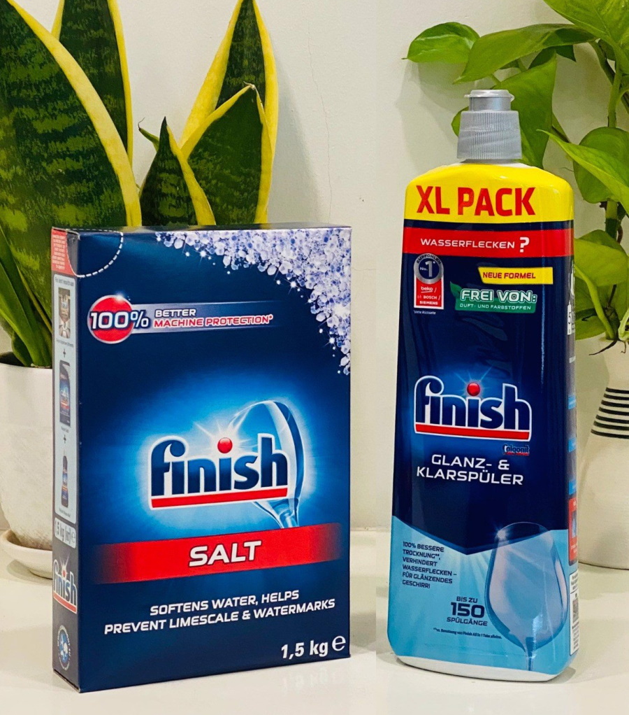 Combo Muối rửa bát finish 1.5kg + Nước làm bóng finish 750ml dùng cho Máy rửa bát chén ly