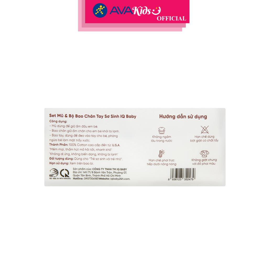 Set nón, bao tay bao chân in hình cây thông IQ Baby màu trắng (0 - 3 tháng) - Hàng Chính Hãng