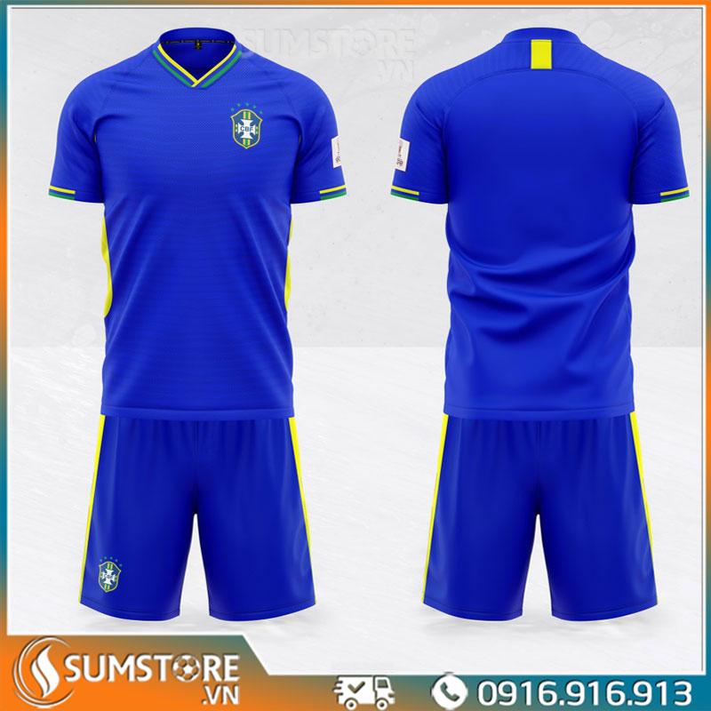 Quần áo đá banh Tuyển Brazil Xanh Biển - Đồ đá bóng WC 2022