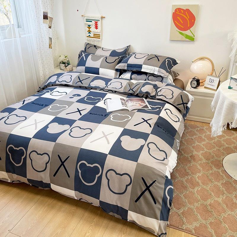 Bộ chăn ga gối cotton poly M2T bedding gồm vỏ chăn mền, drap ga giường và 2 vỏ gối nằm - PL Gấu X