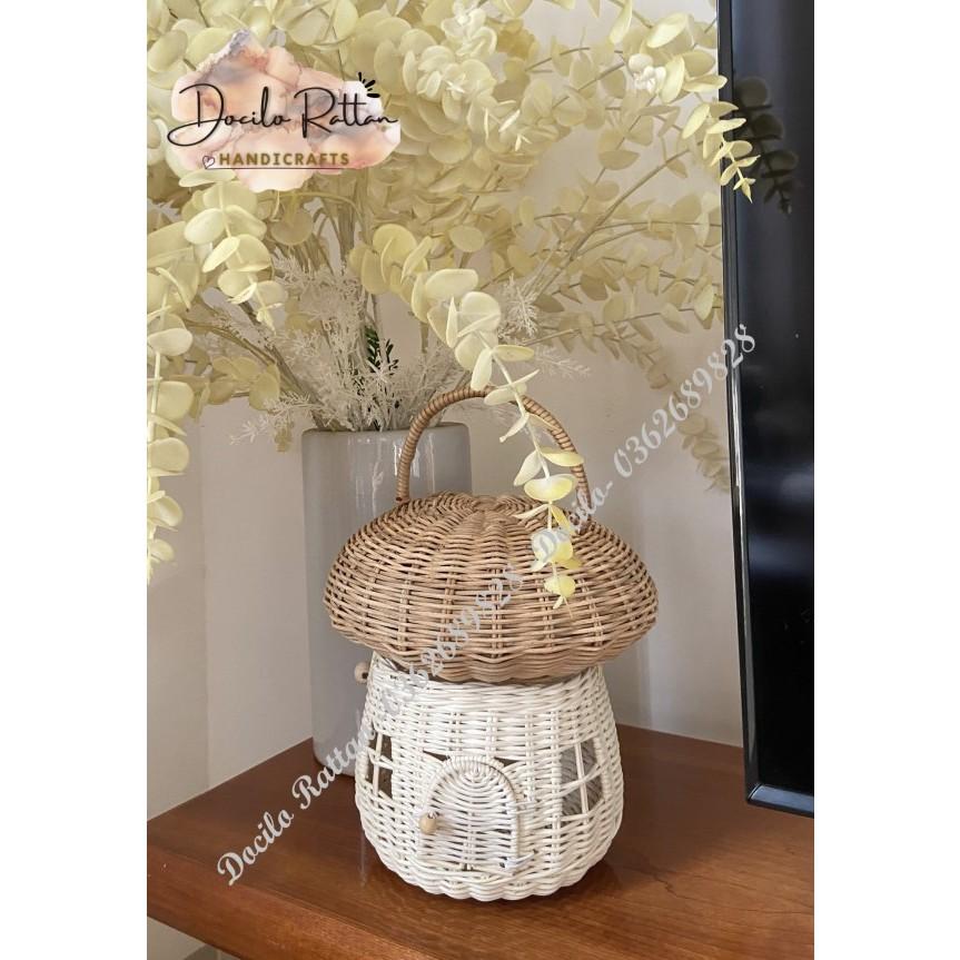 Nhà nấm, nhà mây, giỏ nấm mây decor trang trí phòng hoặc đựng đồ cá nhân cho bé. Phụ kiện chụp hình, đóng kịch thần tiên
