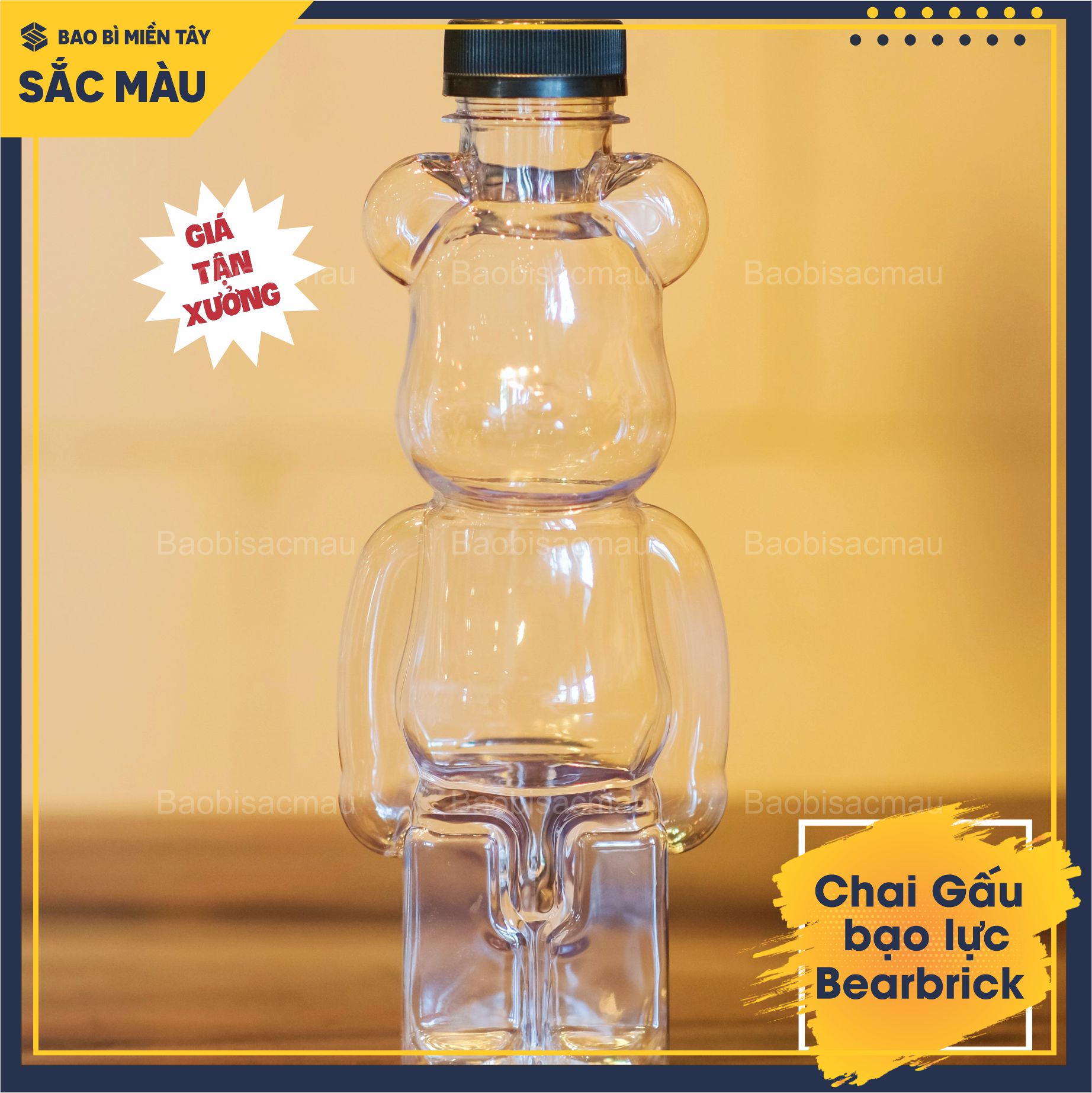 HOT Combo 10 bình nhựa, chai nhựa hình Gấu bạo lực Bearbrick, chai gấu đựng kẹo, chai gấu trà sữa