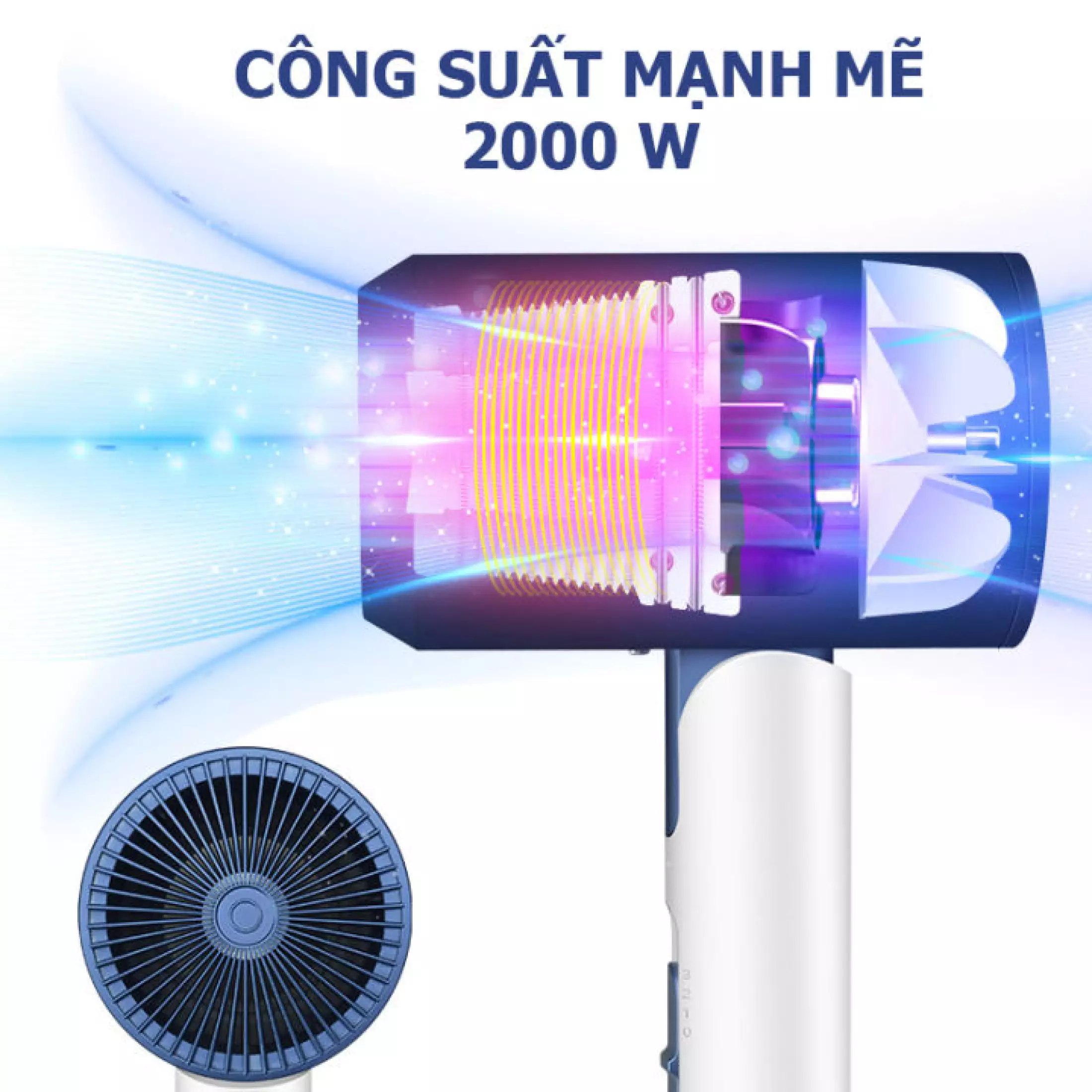 Máy sấy tóc MuSidine công suất lớn 2000W - Máy sấy tóc 2 chiều nóng lạnh, công nghệ sấy lạnh và ion âm bảo vệ tóc, tạo kiểu chuyên nghiệp chuẩn Salon gấp gọn tiện lợi - Máy sấy tóc cao cấp gấp gọn tiện lợi