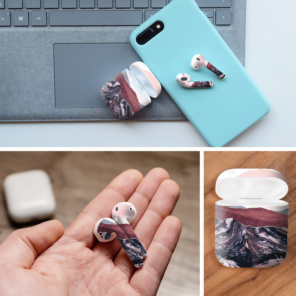 Miếng dán skin chống bẩn cho tai nghe AirPods in hình giả sơn mài - GSM023 (bản không dây 1 và 2)