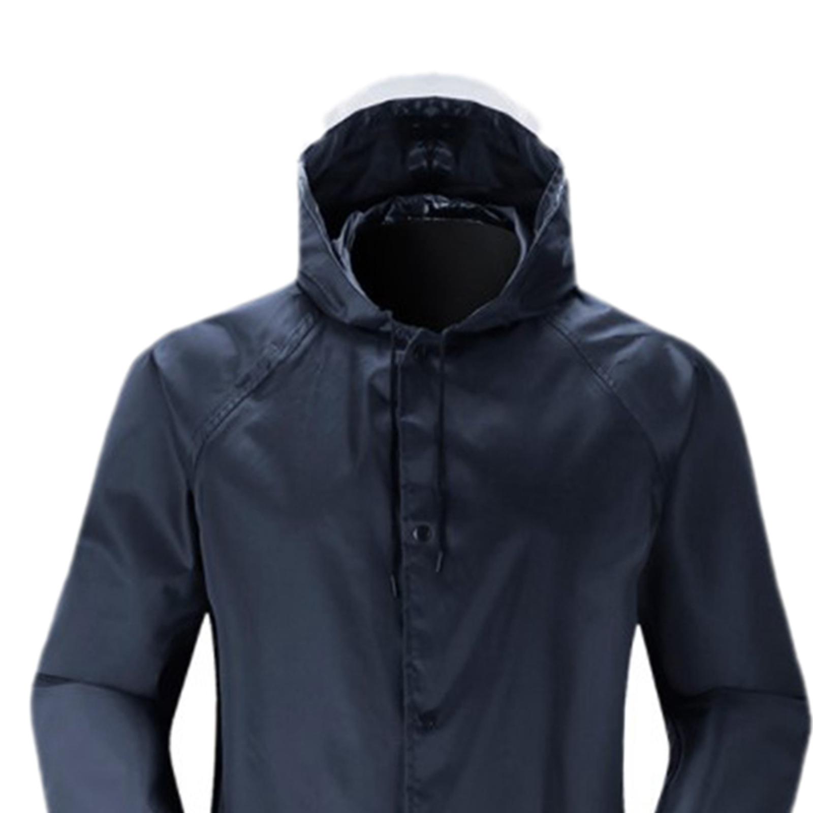 Waterproof Hooded Rain Jacket Lightweight Windproof Outdoor Long Raincoat L