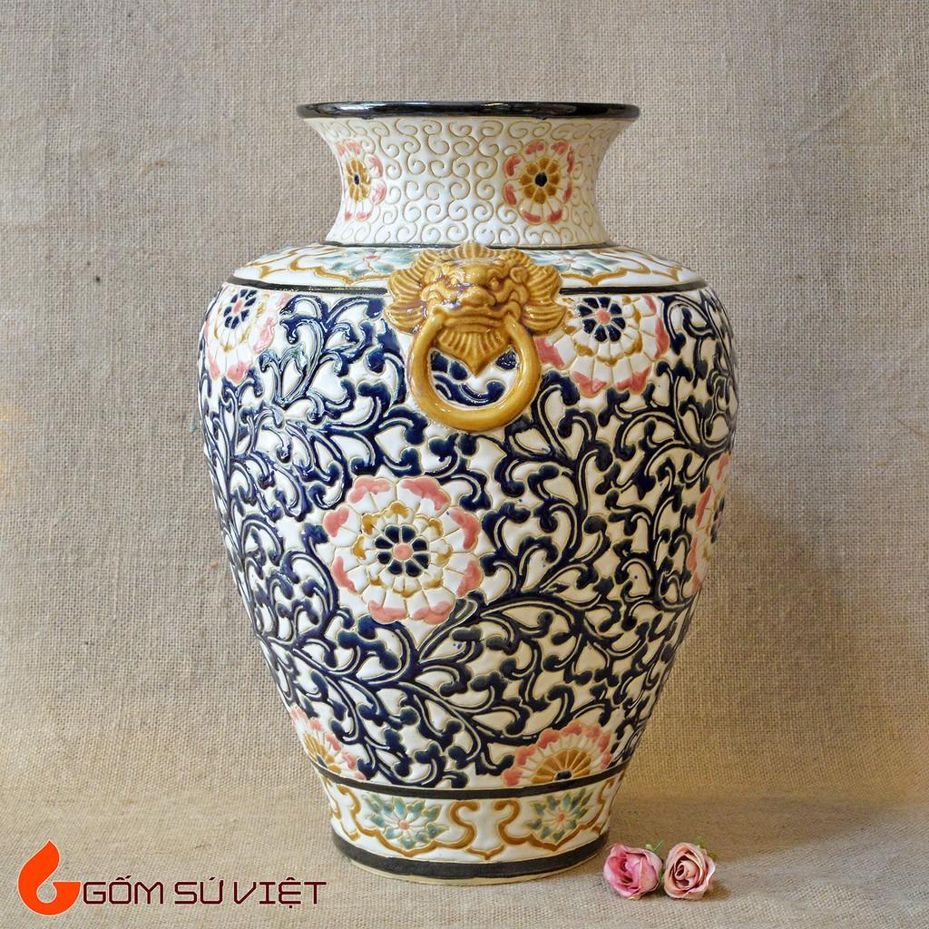 Bình chóe khắc tay hoa dây gốm sứ Biên Hòa