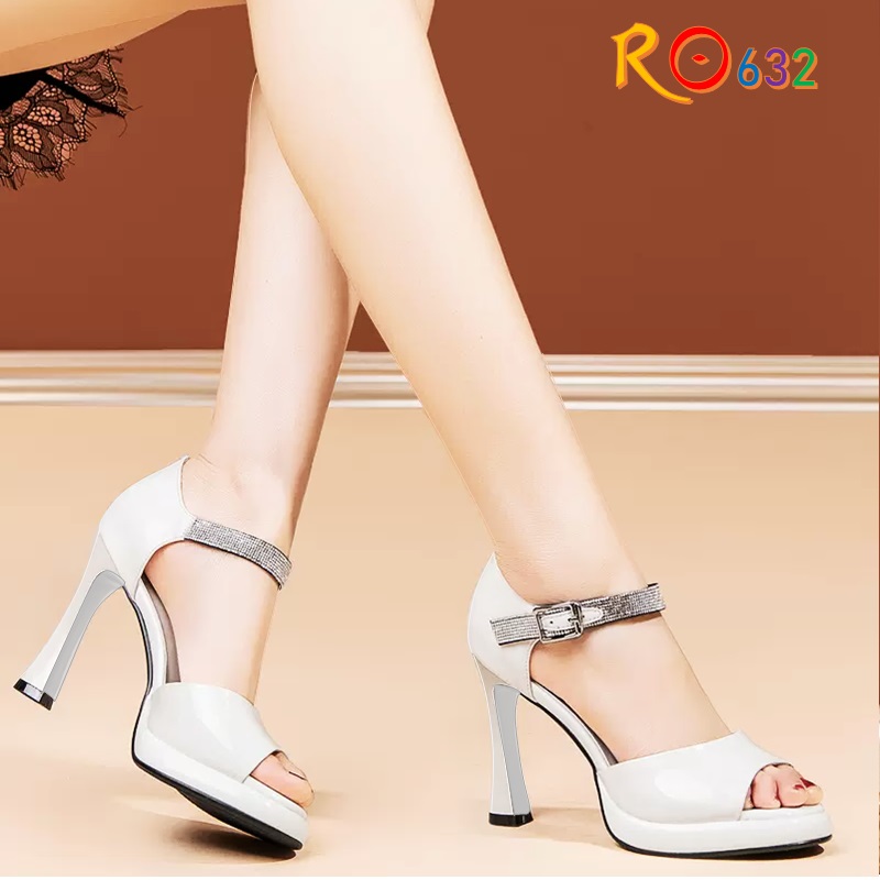 Giày sandal nữ cao gót 9 phân hàng hiệu rosata hai màu đen trắng cao cấp ro632