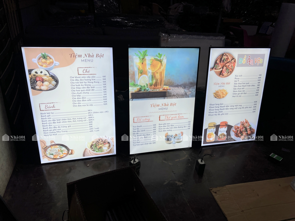 (Kích thước 60x90) Bảng LED quảng cáo siêu mỏng mặt kính cường lực, menu LED siêu mỏng