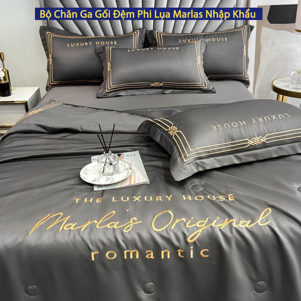 Bộ Chăn Ga Vỏ Gối Đệm Phi Lụa Nhập Khẩu Marlas Bộ Drap Giường Lụa Tencel Cao Cấp Bo Chun Drap Chăn Chần Bông