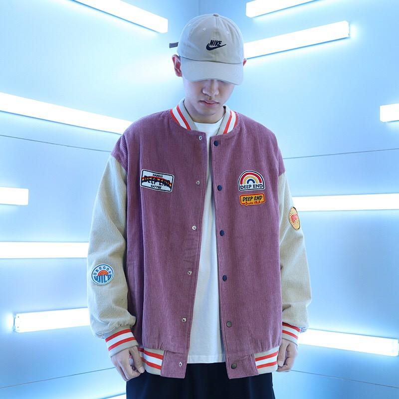 Áo Bomber Jackets/ Áo Khoác Nhung Tăm Thêu Logo DeepEnd Cúc Bấm Unisex Nam Nữ Form Rộng MND Ulzzang