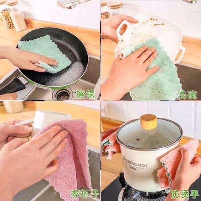 BÁN SỶ KT 25*25cm Khăn lau bếp đa năng 2 mặt siêu thấm (lau bếp, bát đĩa, bàn ghế...) kháng khuẩn