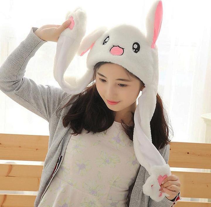 Mũ Nón Tai Thỏ Giật Giật Jennie Blackpink Jihoon Nayeon Chất Liệu Cao Cấp-Thỏ Trắng