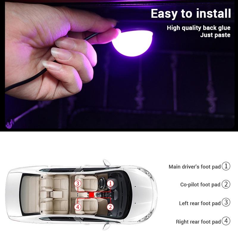 Đèn LED nền nội thất 4 trong 1 nguồn điện USB 12V cho ô tô màu xanh băng/ hồng