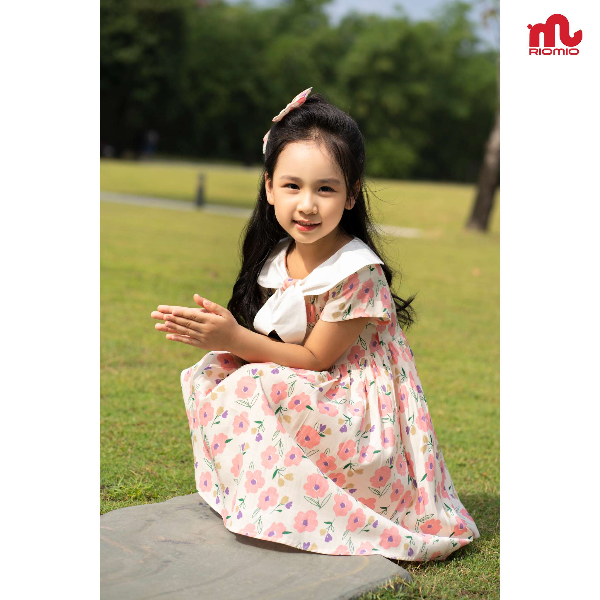 Váy thô hoa bé gái RIOMIO size 3-10 tuổi phối cổ nơ xinh xắn đẹp cho bé đi chơi đi học - RV386
