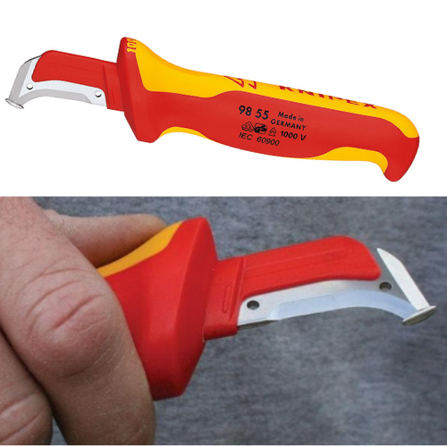 Dao Rọc Cáp Knipex 98 55 SB Có Chấn Bảo Vệ Lõi Cáp, Rọc Vỏ Cáp Tiện Dụng & An Toàn Cho Lõi Cáp - Sản Xuất Tại Đức