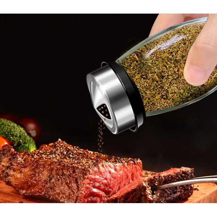 Bộ 6 lọ đựng gia vị thủy tinh kèm giá để xoay 360 độ