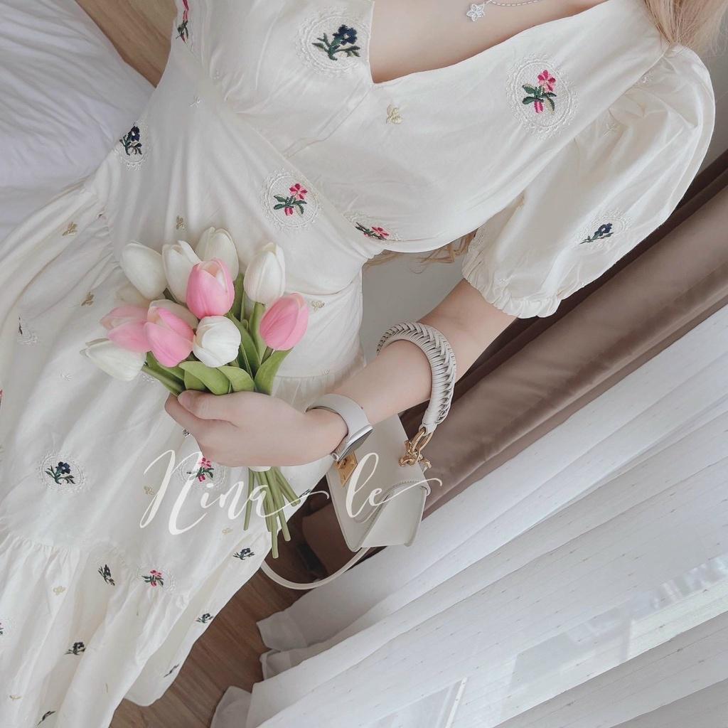 Đầm váy nữ công chúa màu trắng trẻ trung sau lưng cột nơ tôn dáng sang trọng thanh lịch siêu xinh Hàn Quốc