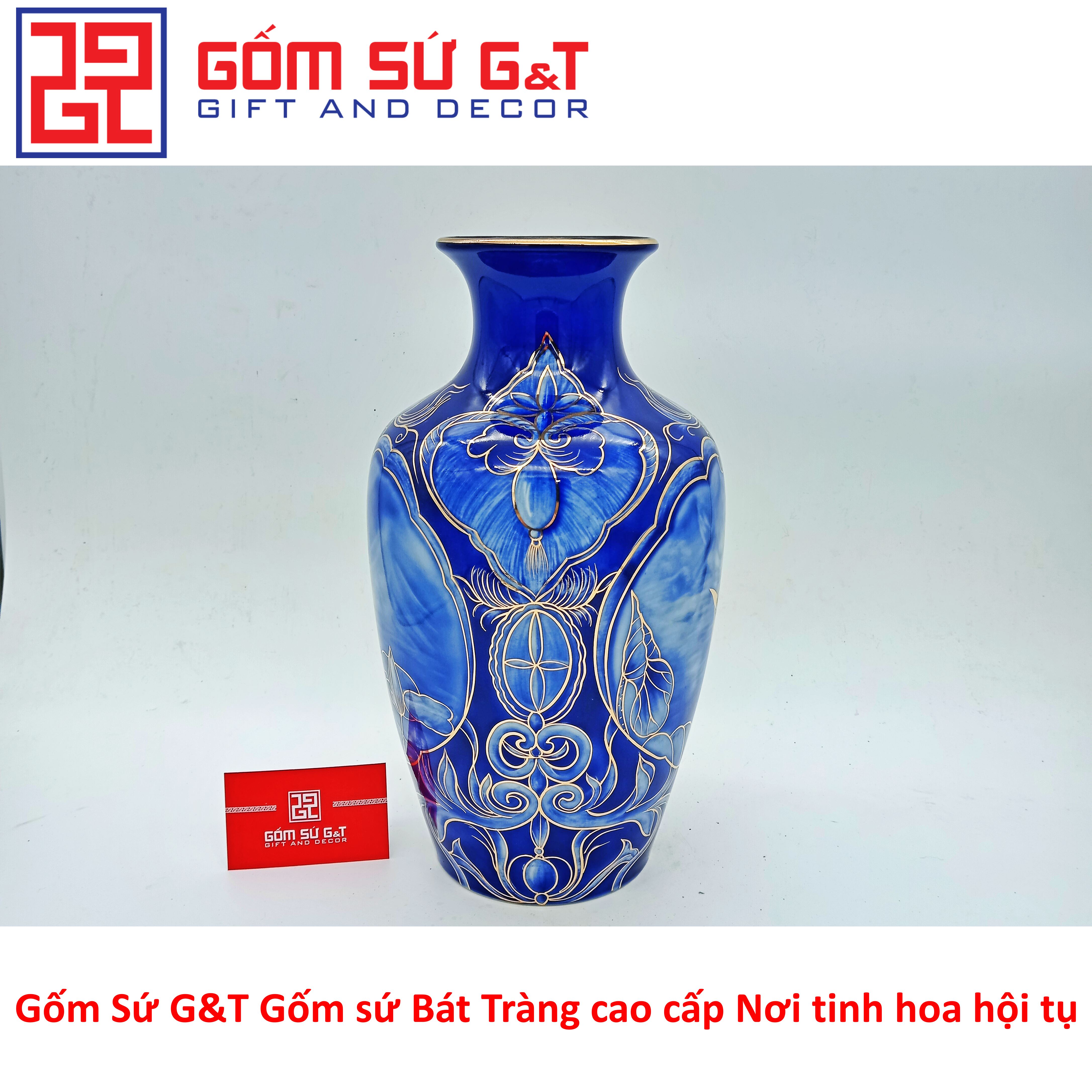 Lọ hoa nhị cảnh thuận buồm xuôi gió vẽ vàng kim 24k Gốm Sứ G&amp;T