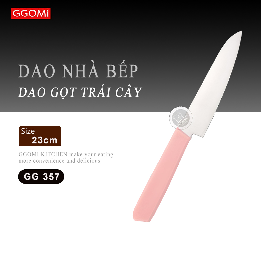 [HÀNG CHÍNH HÃNG]Dao gọt trái cây màu hồng có nắp bảo vệ dài 23cm, lưỡi dài 13cm, thép không gì GGOMi Hàn Quốc GG357