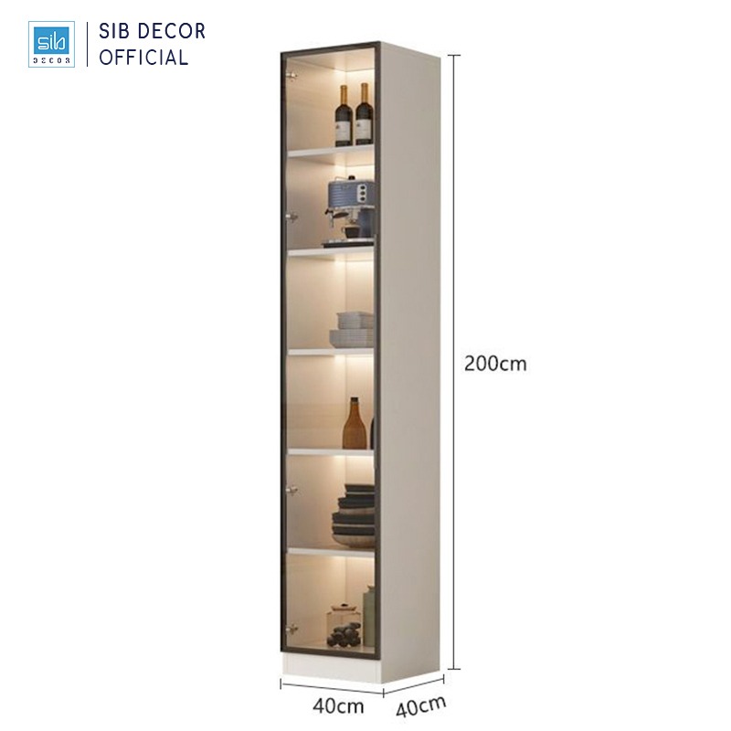 Tủ Gỗ Trưng Bày Cánh Kính Đèn LED 40x40x200cm TCK01 SIB Decor