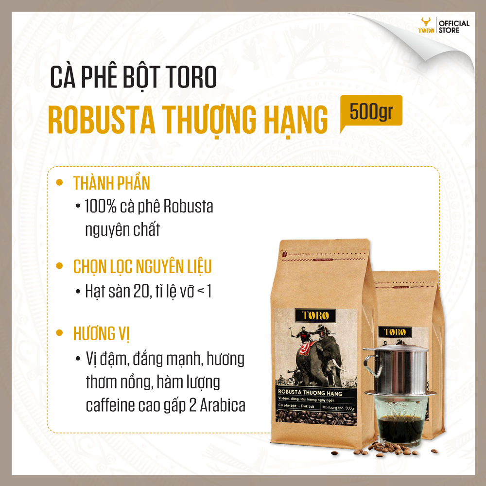 Bộ 2 Cà Phê Bột Toro Robusta Thượng Hạng Nguyên Chất 100% | 500GR/Gói | TORO FARM