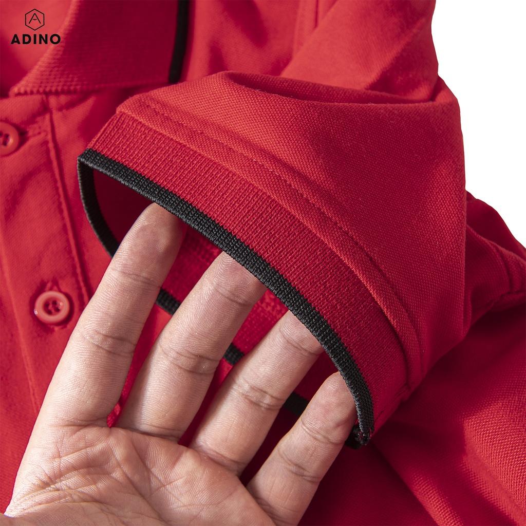 Áo polo nam ADINO màu đỏ phối viền vải cotton co giãn dáng công sở slimfit hơi ôm trẻ trung AP73