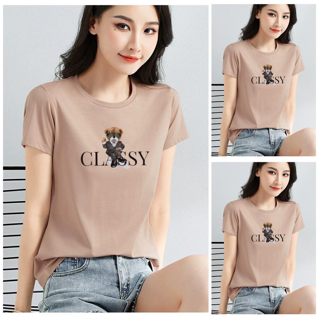 Áo thun nữ MXM cổ tròn form suông vừa in hình gấu thun cotton 4 chiều từ 40-55kg