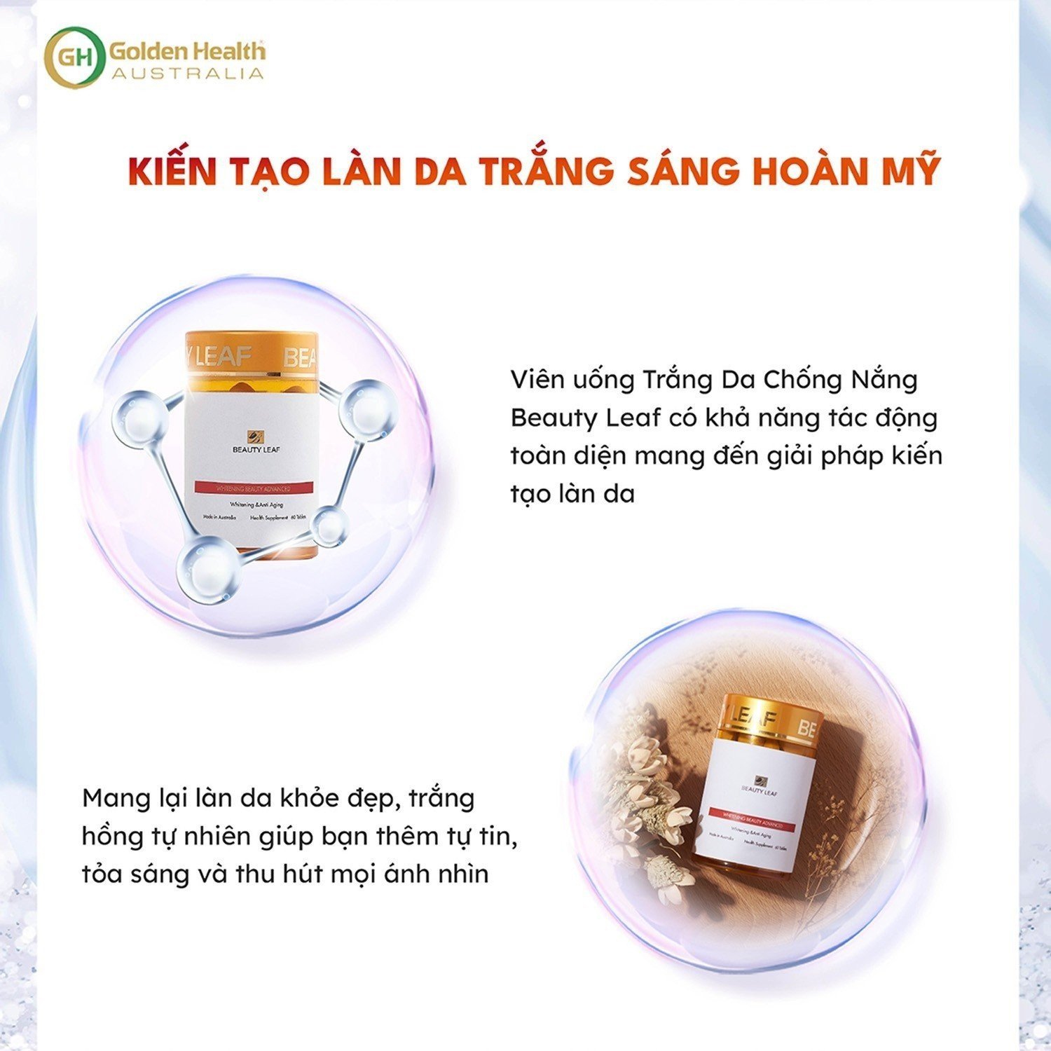 [GOLDEN HEALTH] Viên Uống Trắng Da, Chống Nắng Beauty Leaf Whitening Beauty Advance (60 viên) Nuôi Dưỡng Làn Da Trắng Sáng, Hồng Hào Từ Sâu Bên Trong, Làm Giảm Sạm, Nám, Tàn Nhang - Nhập Khẩu Chính Ngạch Từ Úc