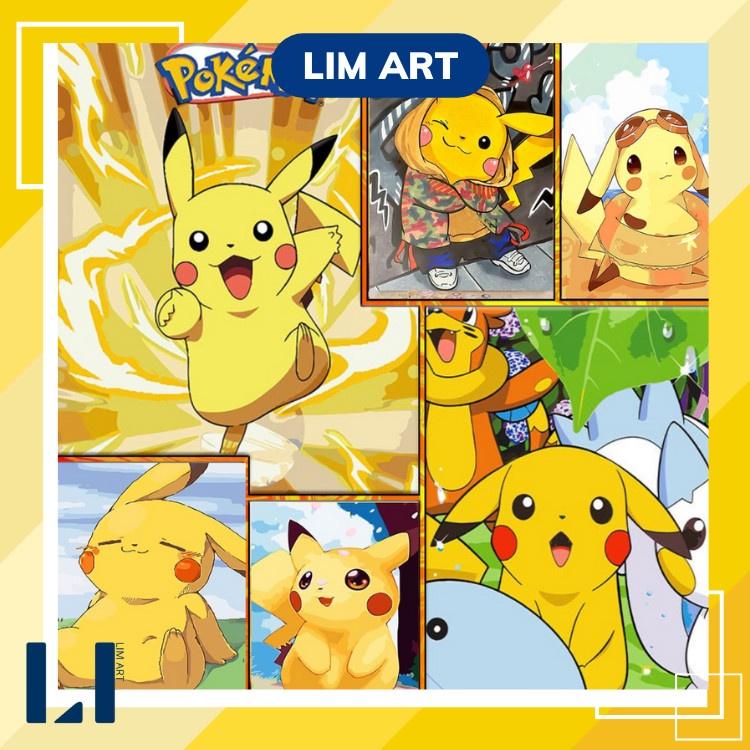 Tranh sơn dầu số hoá có khung LIM Art -Tranh tô màu theo số Pikachu, Pokemon