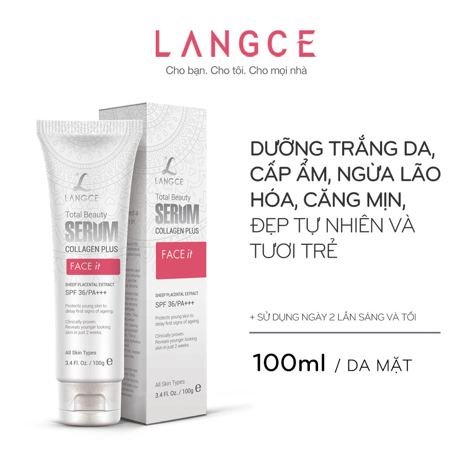 Serum Đẹp Da Collagen+ Face It Dưỡng Trắng Da, Giữ Ẩm, Mềm Mịn 100ml TẶNG Kem Làm Rụng Lông Trắng Da 20ml LANGCE