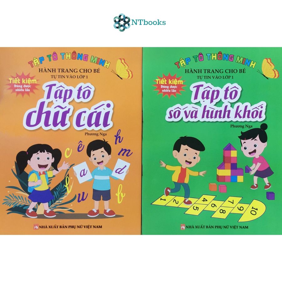 Combo 2 cuốn Tập tô thông minh: Tập tô số và hình khối - Tập tô chữ cái